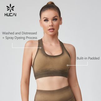 OEM Yoga Bras Washed And Distressed Spray Dyeing Process Sportswear Manufacturer