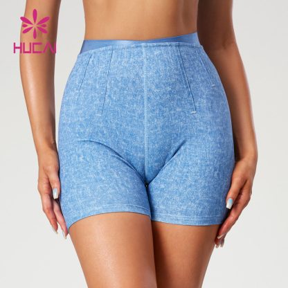 Popular Imitation Denim Texture Printed Yoga Shorts Fishbone Dividing Lines Supplier - Image 3