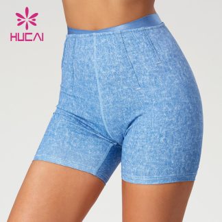 Popular Imitation Denim Texture Printed Yoga Shorts Fishbone Dividing Lines Supplier