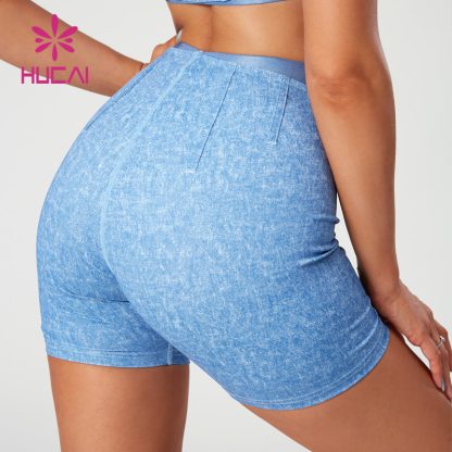 Popular Imitation Denim Texture Printed Yoga Shorts Fishbone Dividing Lines Supplier - Image 5