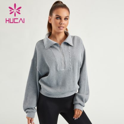 Private Label Fitness Hoodies High Collar 1/4 Zipper Lady Gymwear Supplier - Image 3