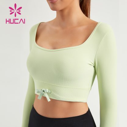 Private Label Long Sleeve Shirt Gym Square Neck ODM Women T Shirts - Image 2