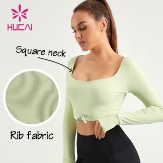 Private Label Long Sleeve Shirt Gym Square Neck ODM Women T Shirts