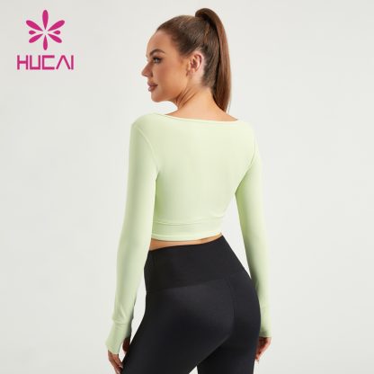 Private Label Long Sleeve Shirt Gym Square Neck ODM Women T Shirts - Image 5