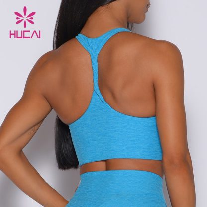 Private Label Yoga Bra Racer Back High Strength Blue Fitness Clothing - Image 4