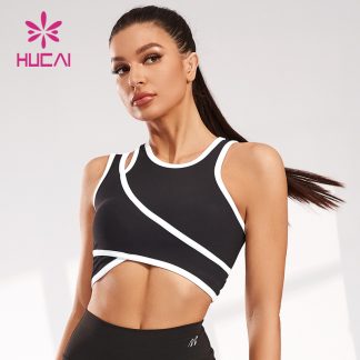 Sports Women Tank Top Black and White Hollow Design Vest Supplier