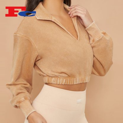 V-neck Women Polo Sweatshirt China Manufacturer - Image 2